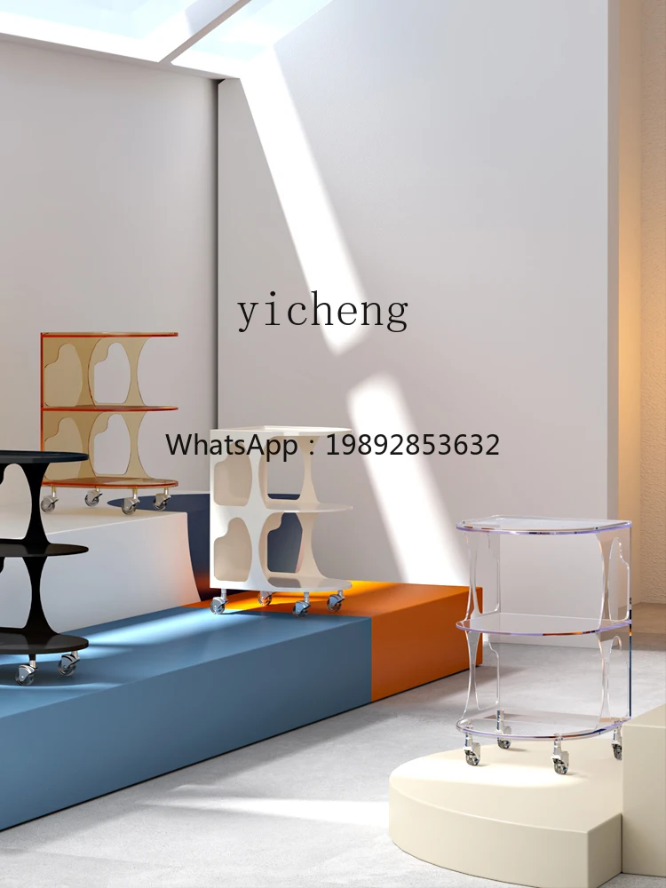 AA Transparent Bedside Side Cabinet Multi-Layer Corner Table with Wheels Living Room Removable Ins Coffee Table