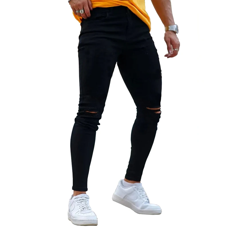 Pantalones vaqueros rasgados con logotipo personalizado para hombre, pantalones vaqueros ajustados, ropa de calle, moda, envío directo