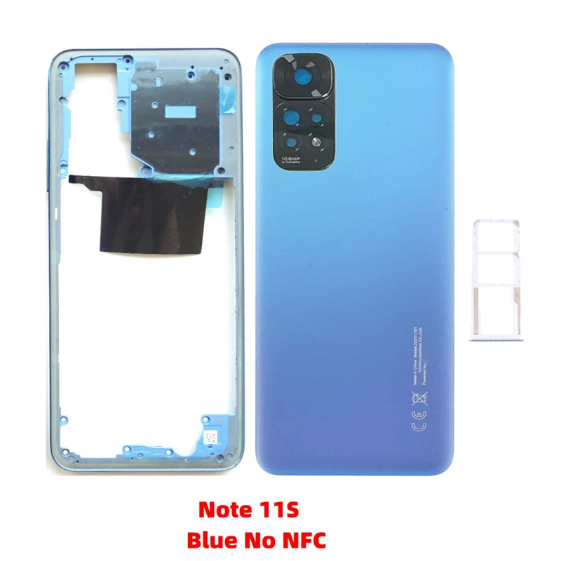 For Xiaomi Redmi Note 11S Middle Frame With NFC + Back Door Cover + Camera Lens + Sim tray Smartphone Repair Parts