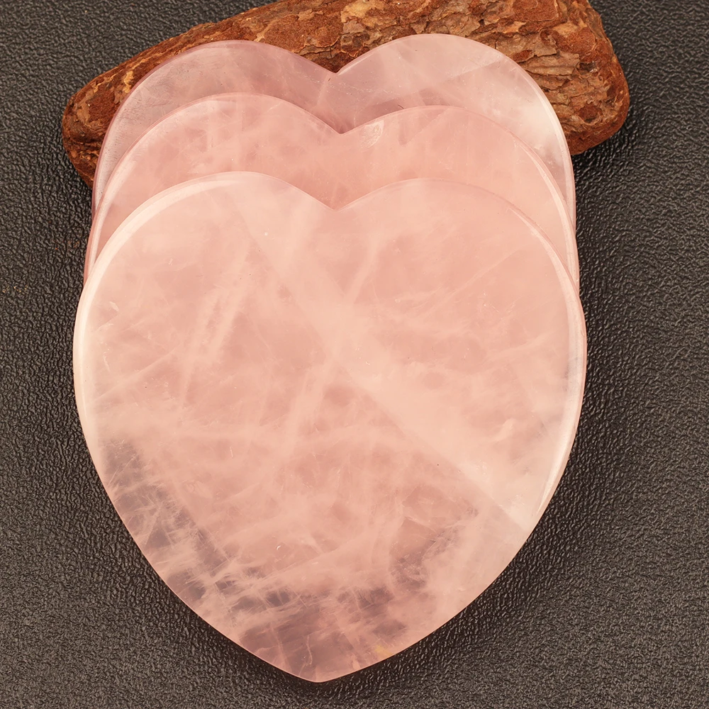 Big Size Natural Rose Quartz Coaster Heart-shape Crystal Pad Jewelry Display Tray Flake Texture Transparent Gemstone - view 5