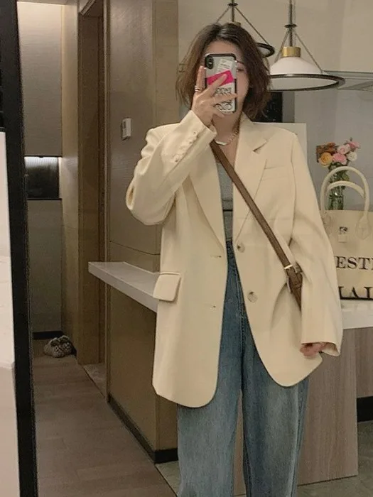 

Loose Women's Suit Jaet Korean Sle Fall 2025 New Arrival Casual Loose Fit Long Sve Office Commute Faion