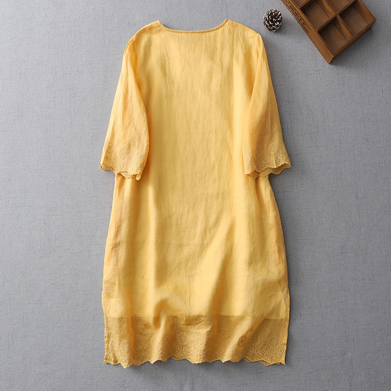 Ming Dynas Sle Longueur Moyenne Brodée Soie irt Chinois Sle Col Oblique Léger Respirant Double L...