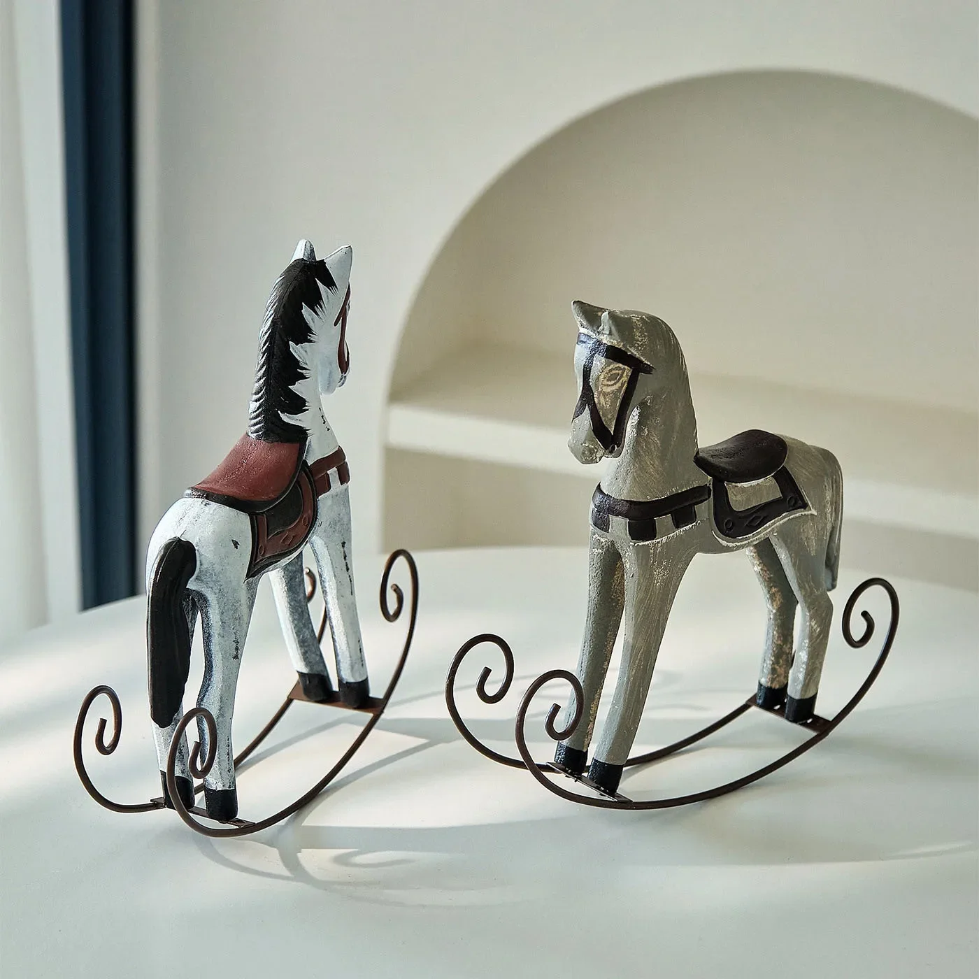 2026 Retro Wooden Rocking Horse Ornament Living Room Study Wine Cabinet Cabinet Home Decoration Office Desktop Decoration
