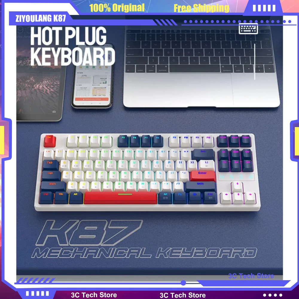 

ZIYOULANG K87 Korea Wired Mechanical Keyboard gaming 80% Customized 87 Keys RGB Portable Computer Peripherals Hot Swappable