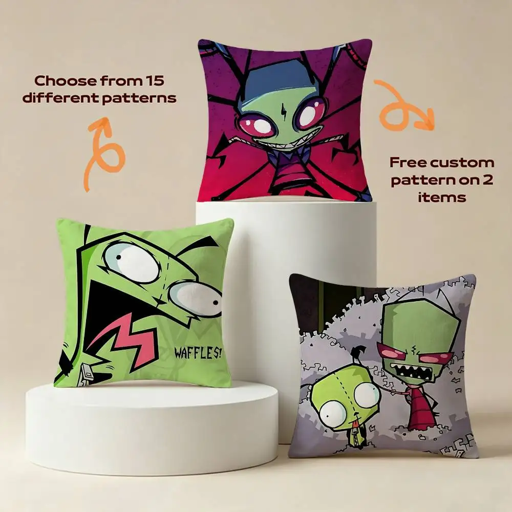 Gir-Bot Cartoon I-Invader Zim-m Square Sofa Pillow Cover Solid Color Living Room Home Decor Cushion Case