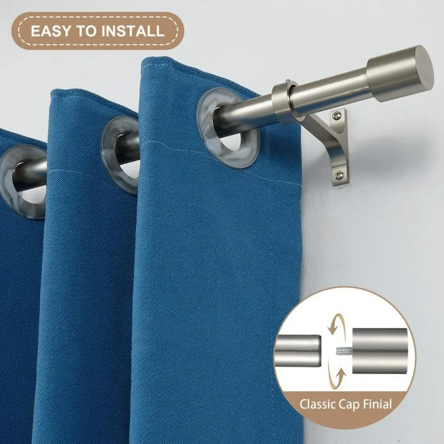 Aste per tende in nichel spazzolato con terminali a cappuccio, aste per tende decorative singole regolabili da 72-144 pollici