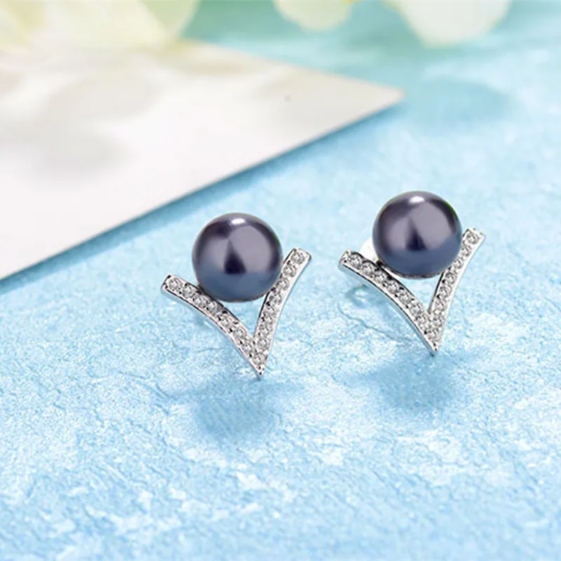 

S925 Sterling Silver Female Earrings 8mm Pearl Stud Earring for Women Girl Fashion Party Fine Jewelry Earring