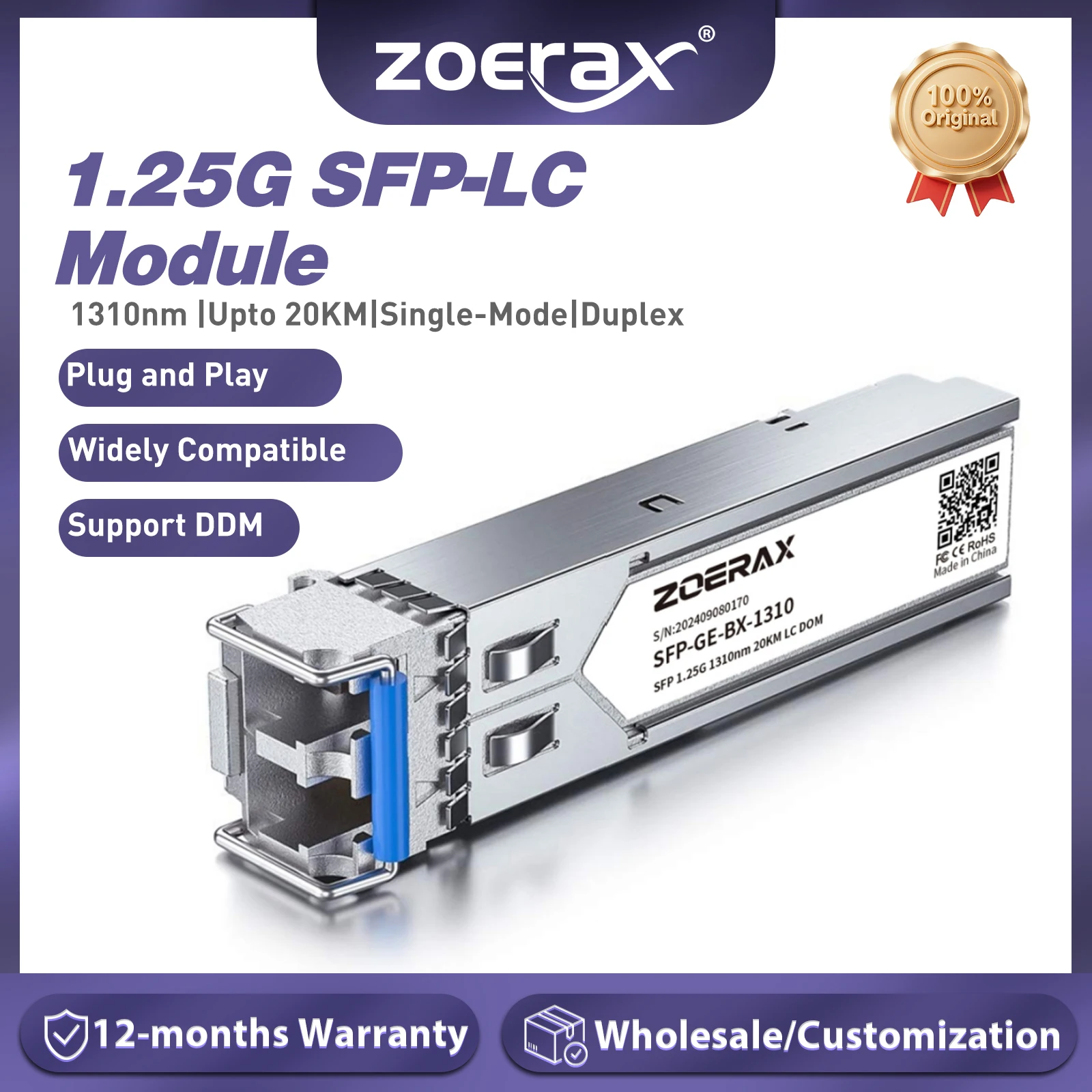 

ZoeRax 1.25G LC SFP Single-mode Duplex Optic Module LC Gigabit SFP Fiber Transceiver Module 1000 Base LX 1310nm up to 20km DDM
