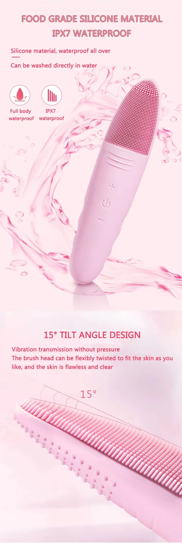 IPX7 Waterproof USB Rechargeable Silicone Cleansing Brush Vibrating Deep Pore Cleansing Facial Skin Care