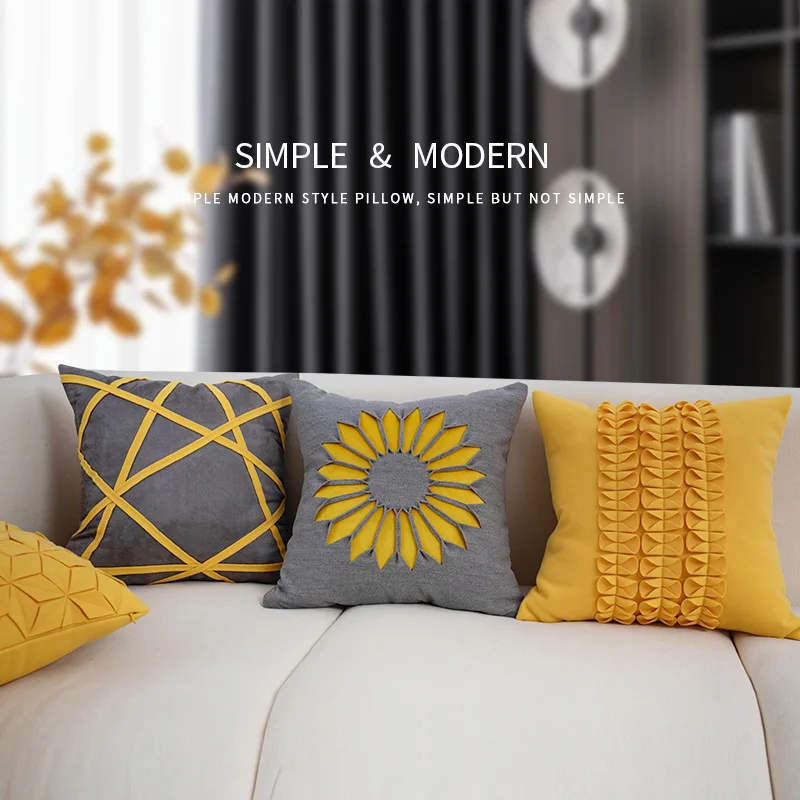 

Simple yellow and grey patchwork waist pillowcase sofa blue back cushion cover folding cloth pillow cover