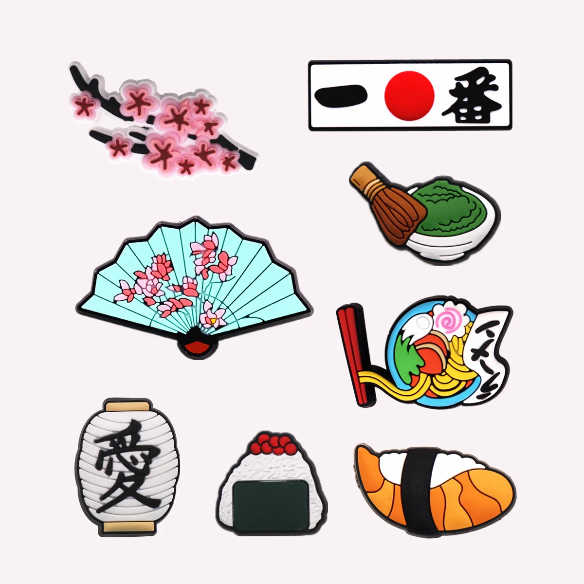 1 Stück Original japanische Schuhanhänger Zubehör Sakura Ramen Reiskugeln Wasabi Sandalen Schnalle Obere Dekorationen Passend für Kindergeschenke
