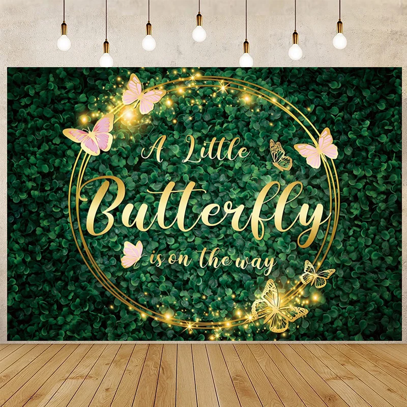 A Little Butterfly Is On The Way Newborn Baby Photo Background Light Bokeh Green Grass Wall Gender Reveal One Birthday Backdrops