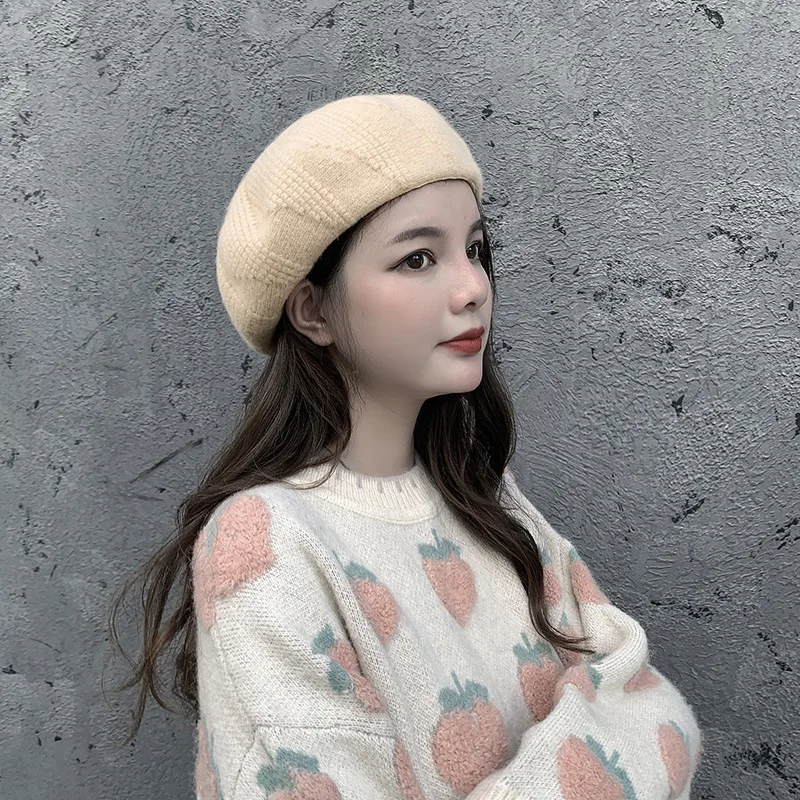 MAXSITI U Warm Wool Knitted Beret Women Hats autumn and winter Vintage Thickened retro Artist Hat Mushroom hat Pumpkin cap