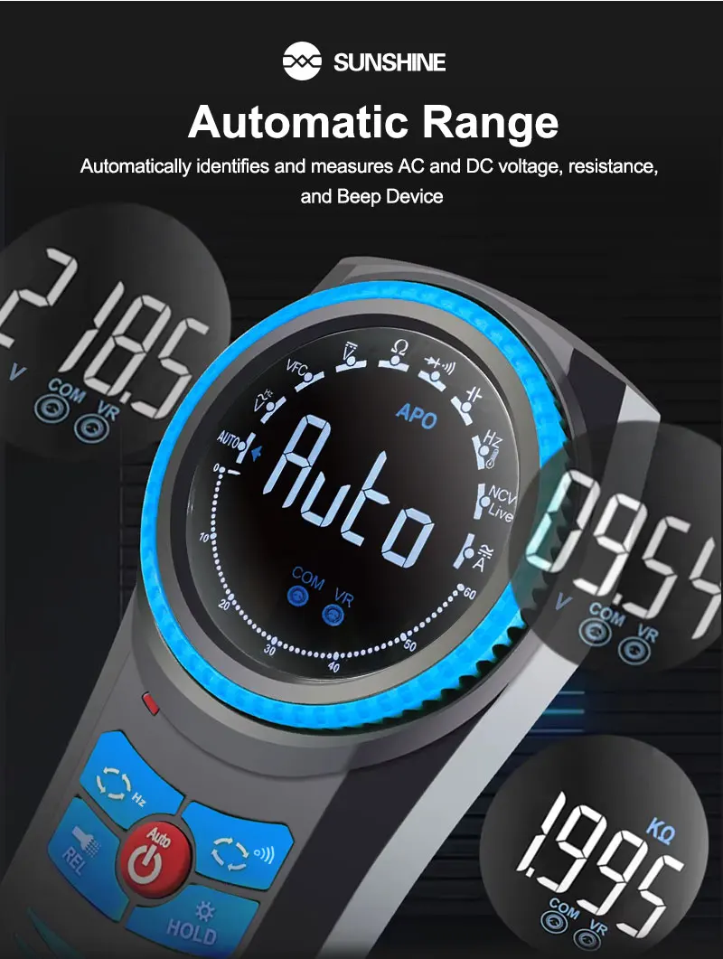 SUNSHINE DT-024R Automatic Range Rotary Multimeter Non-Contact Voltage Detection Measures AC and DC Voltage Tool