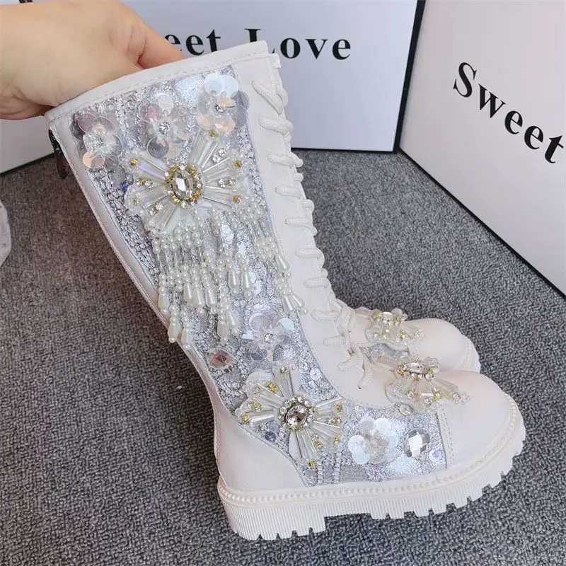 Princess Pearls High Tops Children Canvas Shoes for Kids Sneakers Breathable New Spring 2023 Fashion Toddler Girls Casual Flats