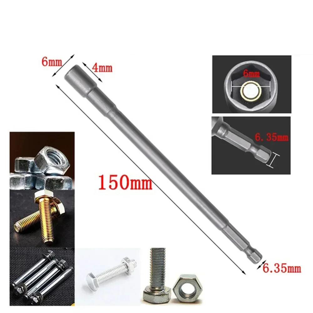 1Pcs 6mm-19mm Magnetic Hex Socket Wrench 150mm Pneumatic Screwdrivers Socket Wrench Extension Sleeve Power Tool Accessories