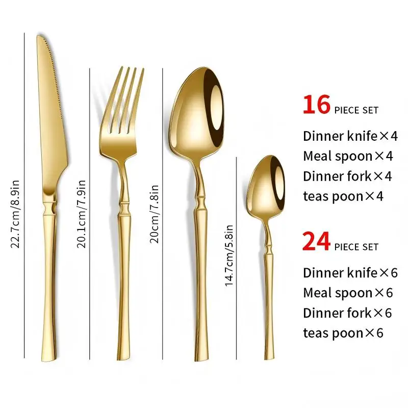 16/24-Piece Slim Waist Stainless Steel Cutlery Set - Rustproof & Durable for Home, Restaurant, Event & Gift