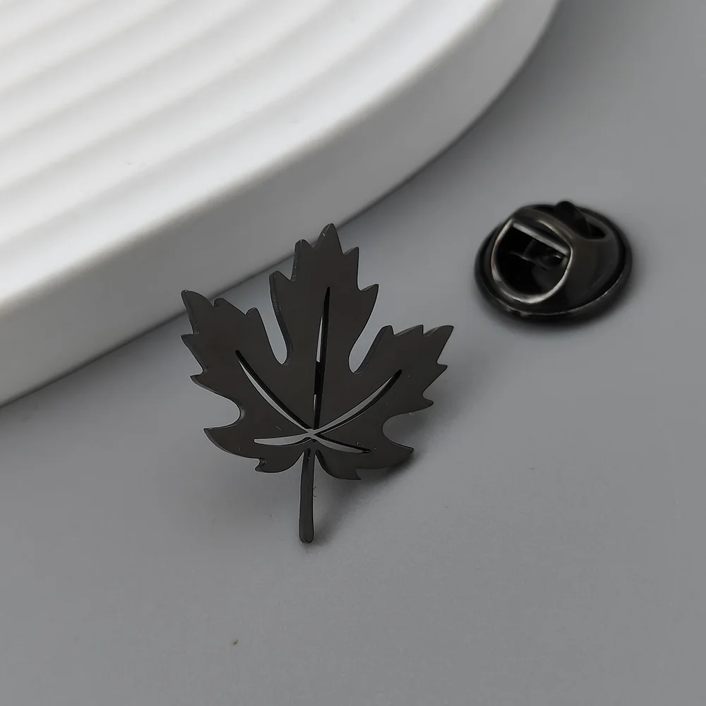 Maple Leaf Gold Plated Badge, Silver Collar Brooch, Lapel Pin Black, Nameplate Suit Accessories Set, Men\'s Gift