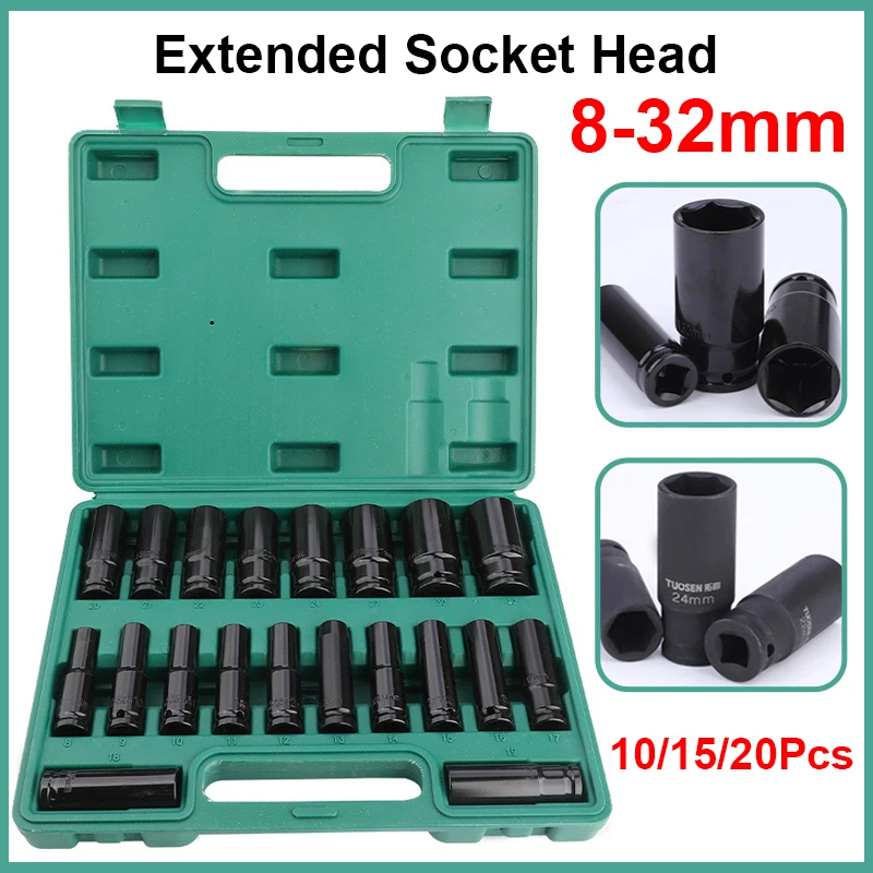 10-20Pcs 확장 소켓 헤드 8-32mm 전기 소켓 세트 텔레스코픽 소켓 헤드 자동차 유지 보수 도구 육각 확장