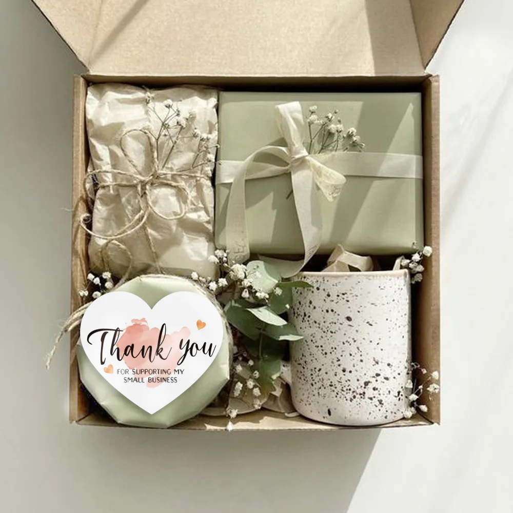 Tarjeta de agradecimiento de corazón rosa de 30 piezas para pequeños negocios, etiqueta de felicitación hecha a mano, etiqueta, caja de regalo,