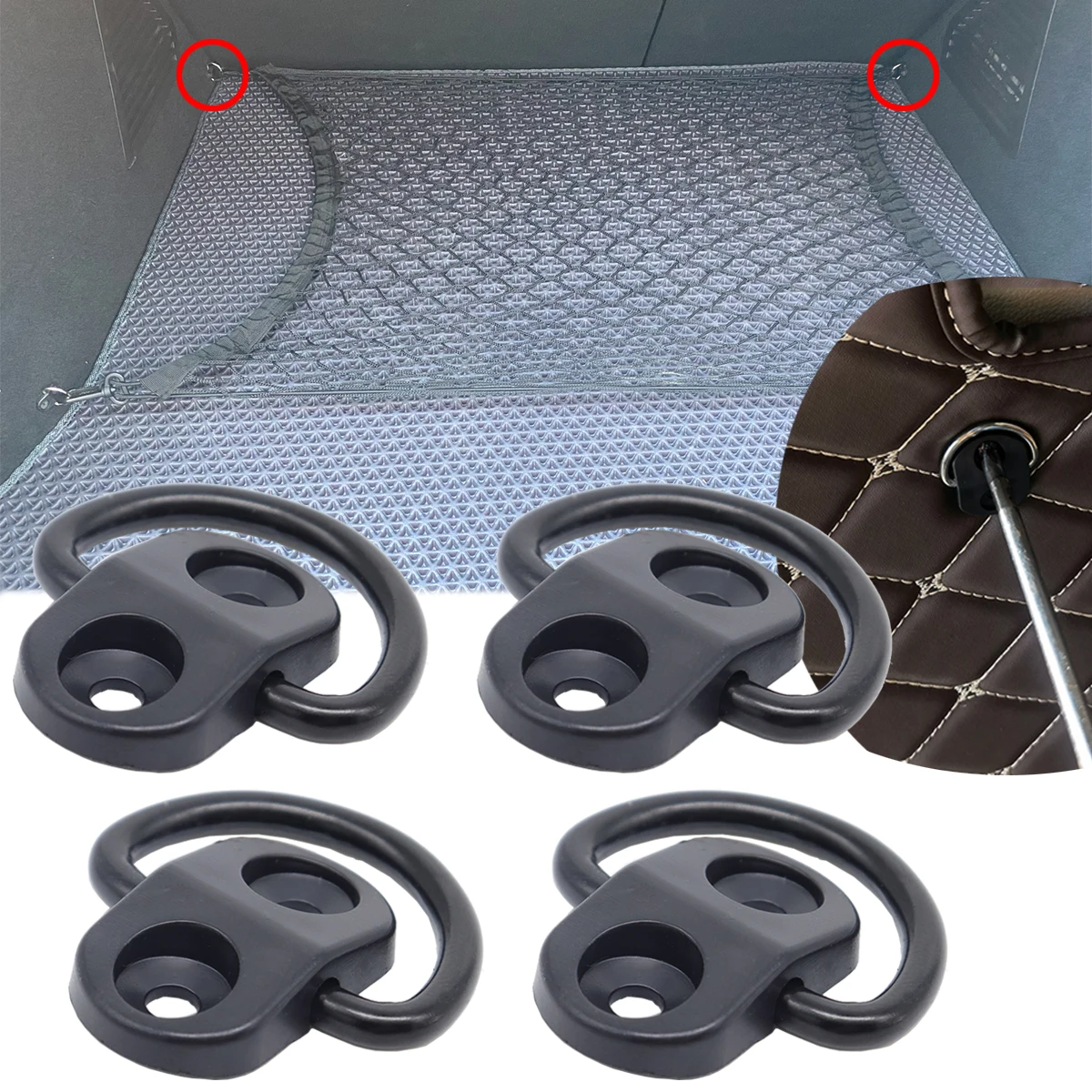 

4X Rear Trunk Cargo Net Replacement Hooks Storage Organizer Tie Down Flat Retainer Ring Loop Hanging Mounting Clip Hardware Kit