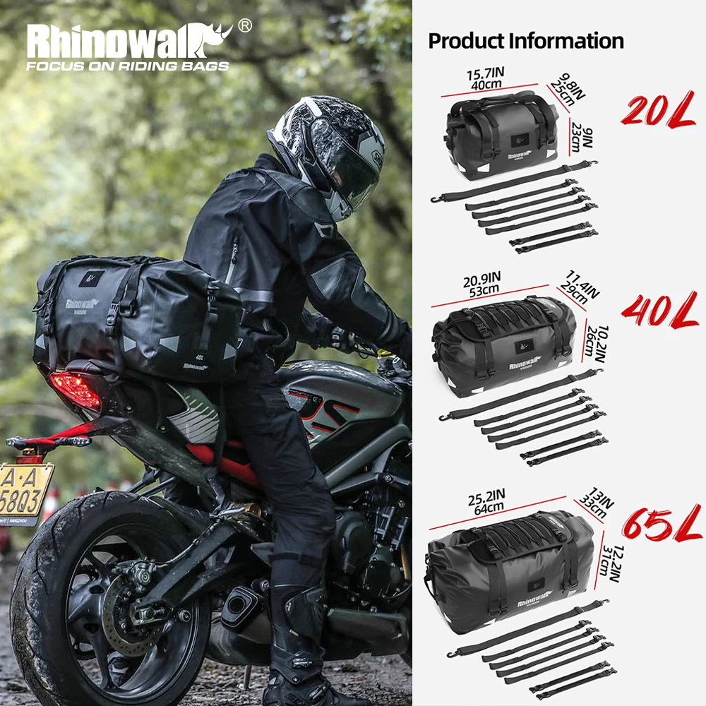 Rhinowalk Motorcycle Tail Bag 20/40/65L Waterproof Motor Rear Seat Bag Motorbike Luggage Backpack Expansion Bag Motorcycle Parts