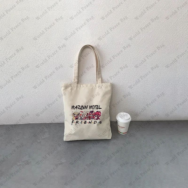 1 قطعة هالوين هازبين فندق الأصدقاء نمط حمل حقيبة قماش حقيبة كتف للسفر التنقل اليومي المرأة حقيبة تسوق قابلة لإعادة الاستخدام