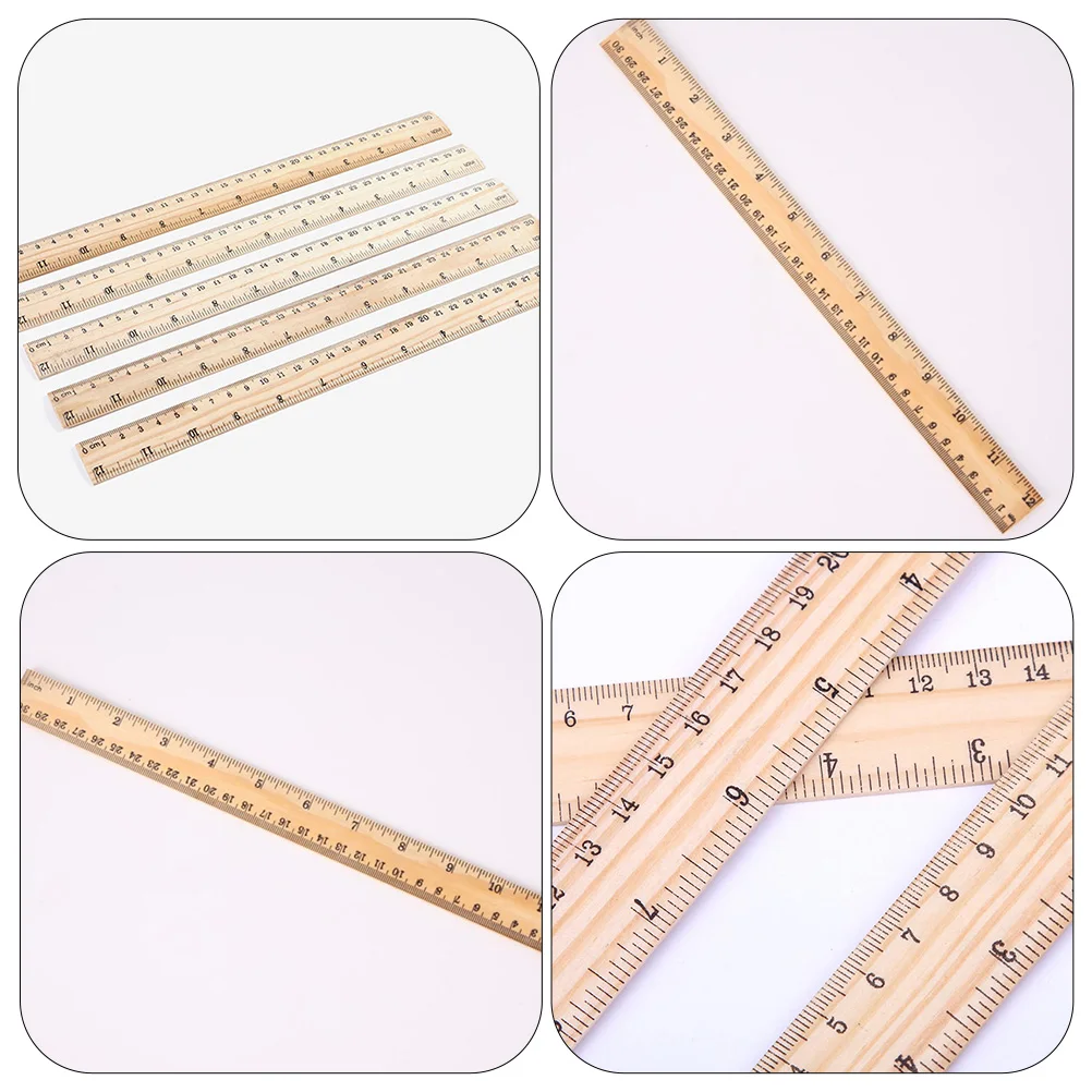 12pcs Wooden Ruler 30cm Double Scale Student School Office Home Clear Scale Multi function Straight Ruler Drafting Tool