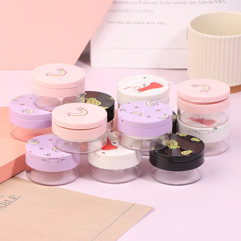 50g Refillable Plastic Loose Powder Jar With Makeup Puff&Mirror Empty Loose Powder Box DIY Portable Cosmetic Sample Pot