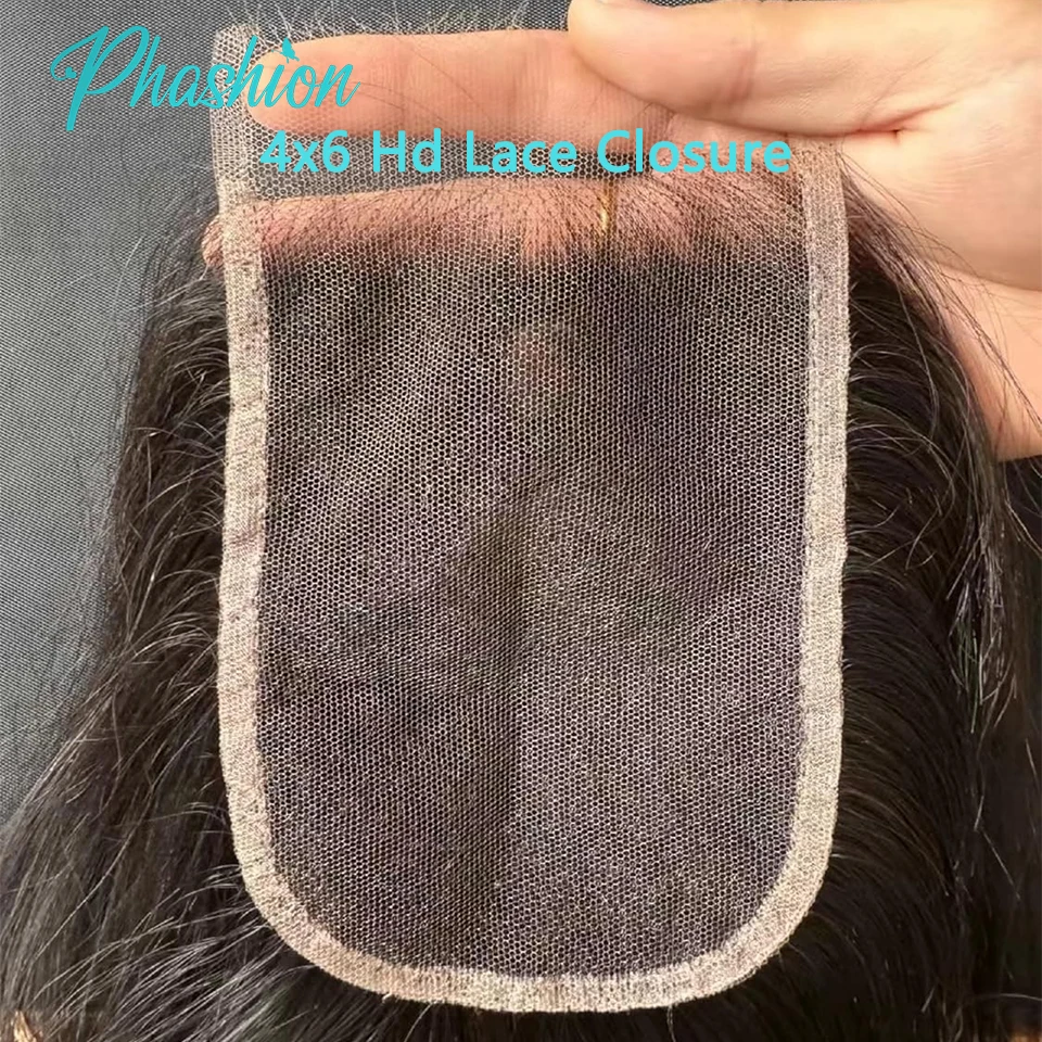 Phashion-Cabello humano 100% Remy, pelo liso de separación profunda, cierre de encaje suizo ultrafino, nudos pequeños, 4x6