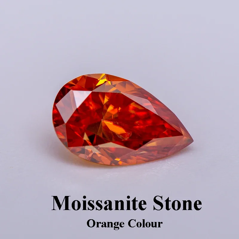 

Moissanite Diamond Pear Cut Orange Colour Lab Created Gemstone Advanced Jewelry Making Materials with GRA Certificate