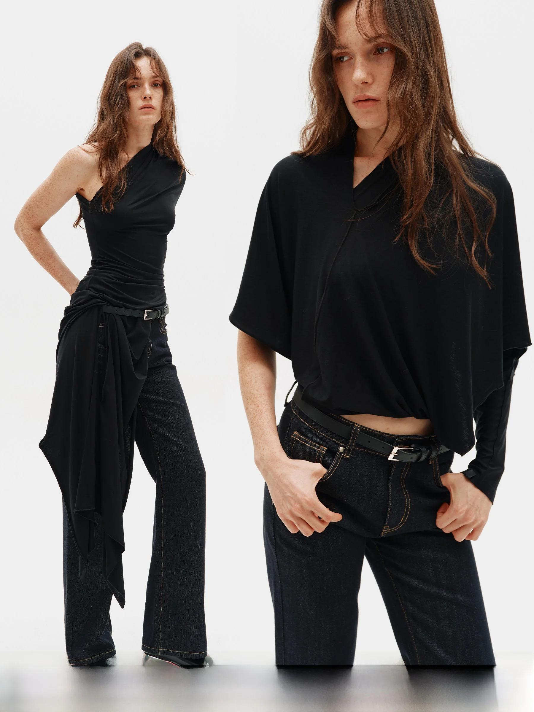 

3RD RAINY DATE Asymmetric Design Batwing Sve T-irt Rba Single oulder Long Sve Mid-Length Bodycon Top for Women