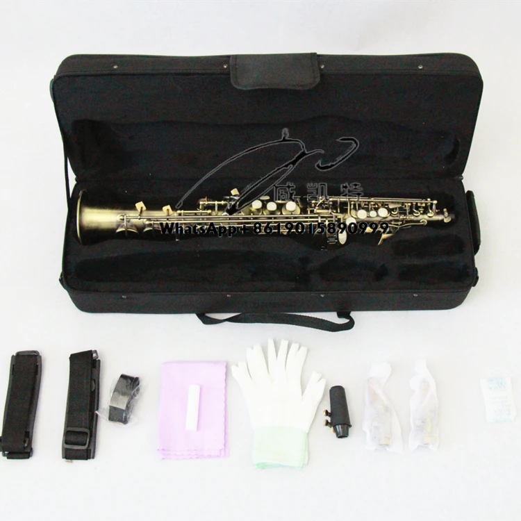 

OEM Student Level Brass Soprano Saxophone Vintage Antique Bronze Bb Flat Straight Saxofon in Antique Bronze