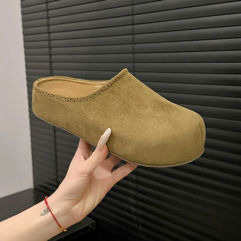 Baotou Semi-drag Women's Summer New Round Toe Deep Mouth Platform Non-slip Wear-resistant Flat Shoes