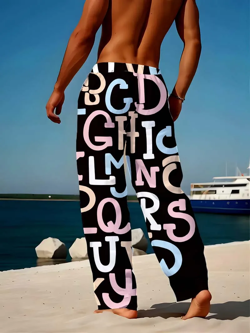 

men's clothing letter pattern pants, 3D digital printing, spring autumn quick drying non fading party outdoor home casual pants