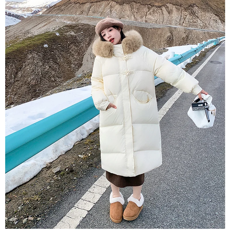 Yellow Down Jacket Women Hooded Coat Keep Thickening Warm Fashion Streetwear Duck Down Feather Female 2024 Winter Long Outwear