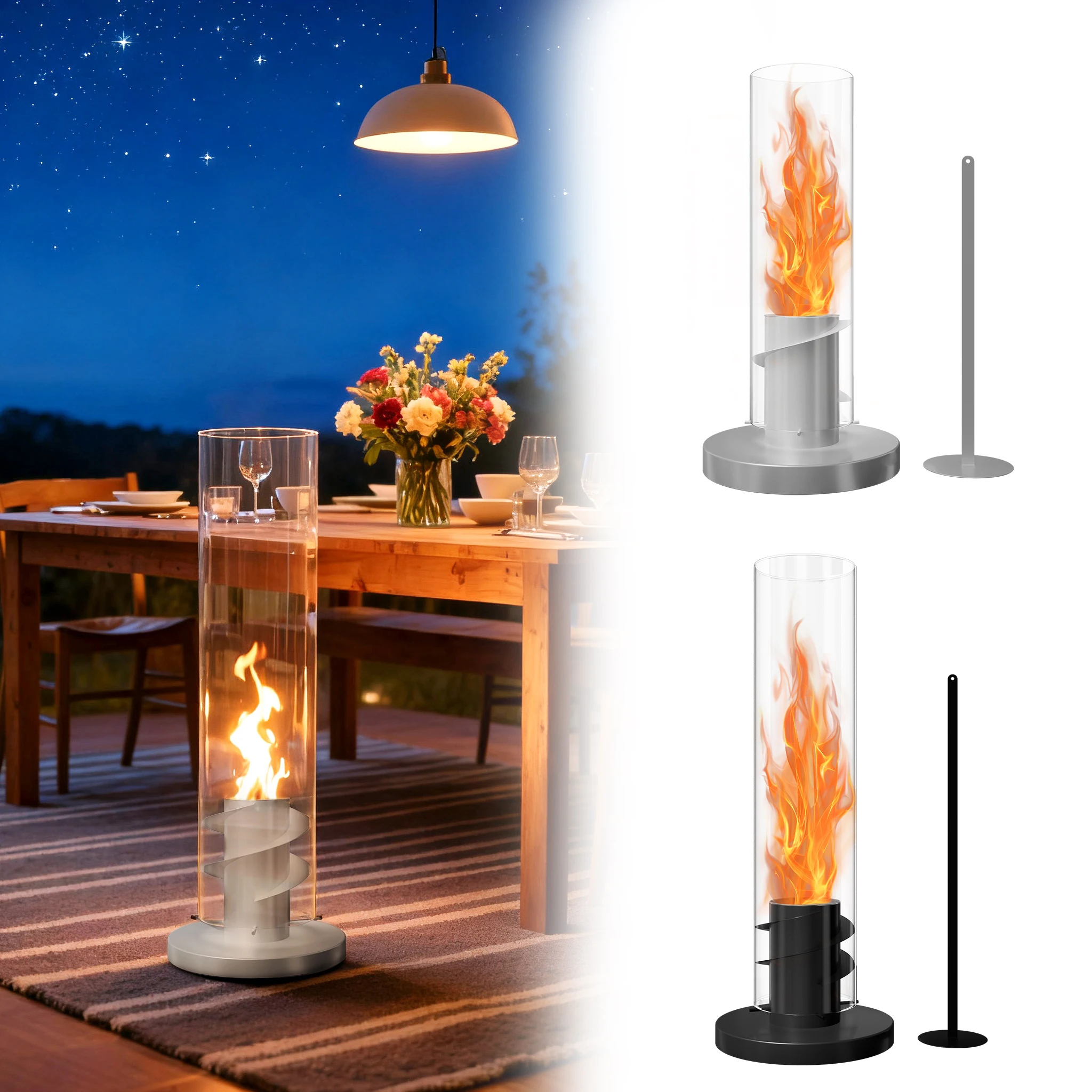 Camino da tavolo per esterni, caminetto da tavolo con fiamme regolabili, forno decorativo da giardino per balcone e patio