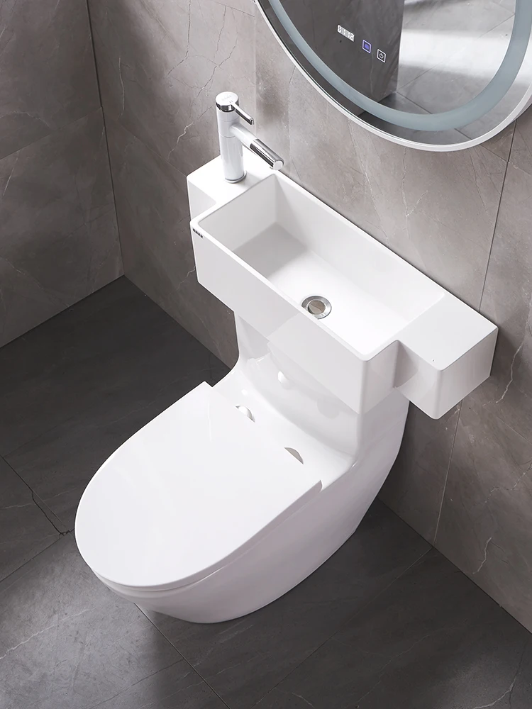 Small apartment wash basin with integrated toilet, side press toilet, wash hands and face basin, sink basin