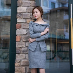 Female Two Pieces Set Suit Skirt Vintage Women Summer Spring Dress Noble Elegant Open Shoulder Slim Office Suit Ol Dressse