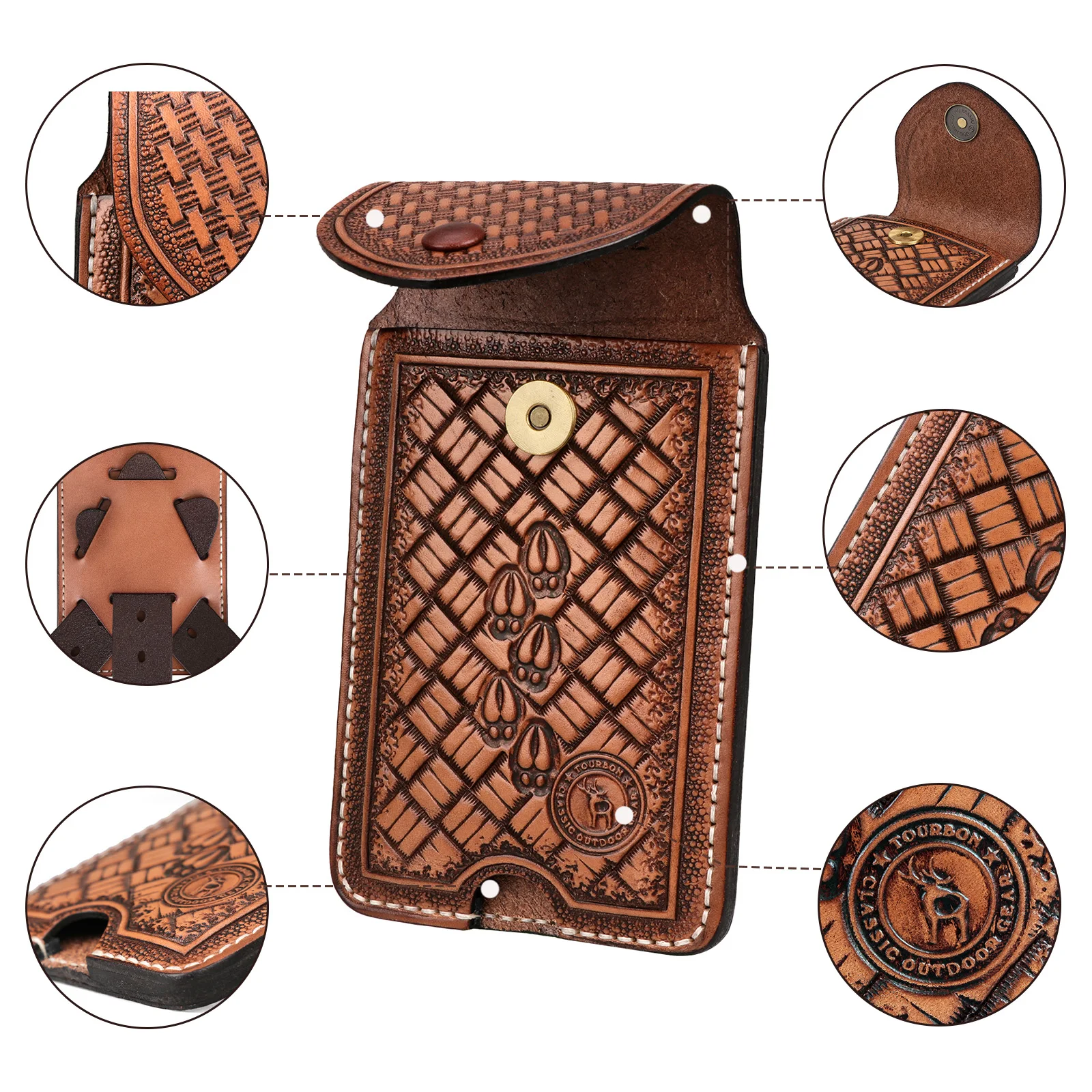 Imagem -05 - Tourbon Universal Leather Phone Pouch Case Easy Lock & Heavy Duty Cell Phone Storage Bolsa Protetor para Cinto de Fechamento Snap Brown