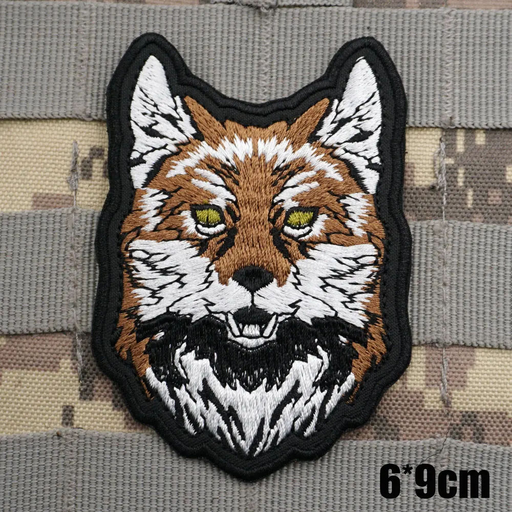 Animal fox FUNNY Military Tactical Embroidered Patches Armband Backpack Badge with Hook Backing for Clothing