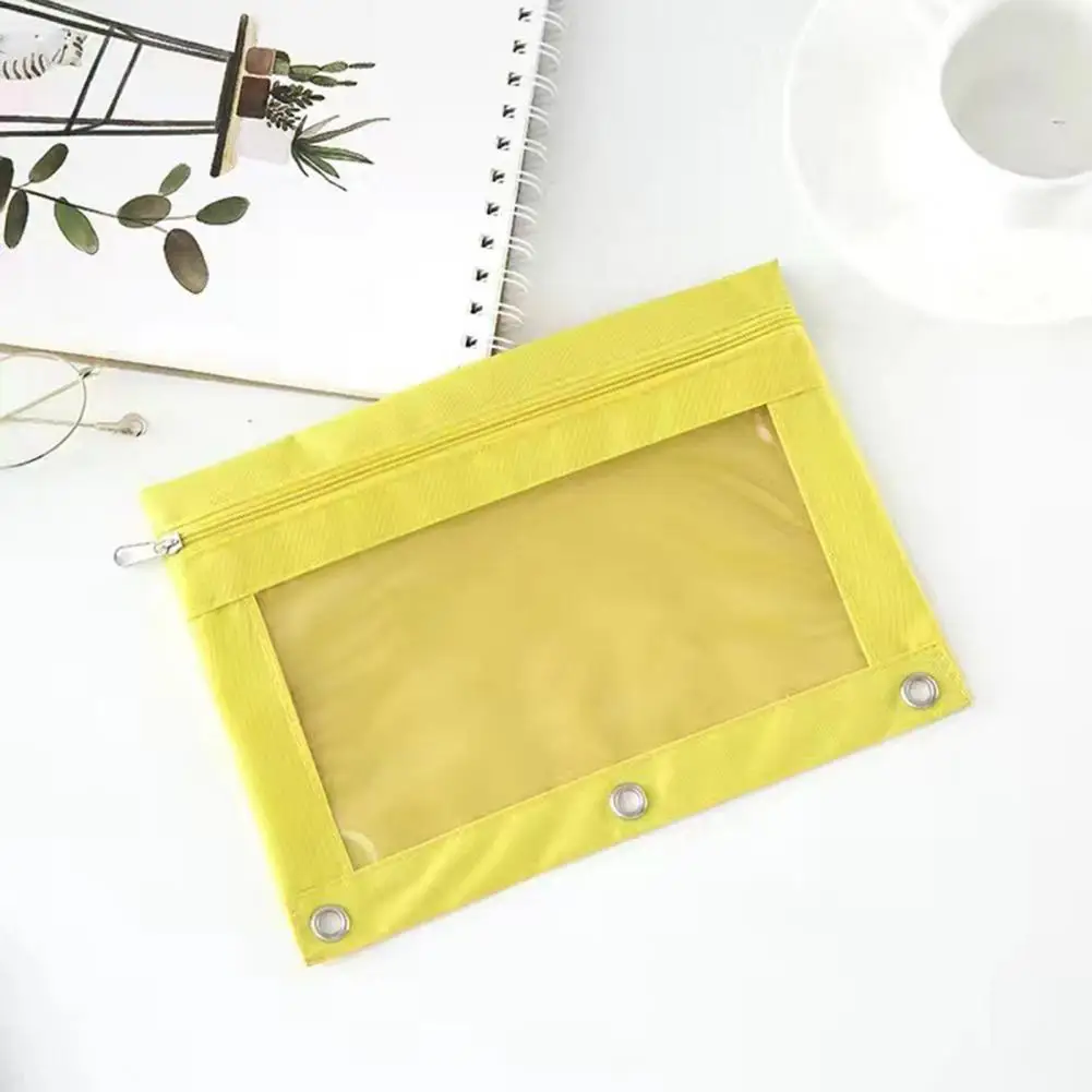 Waterproof Oxford Cloth Pencil Case com janela transparente, fechamento do Zipper, Binder Pencil Bags, Papelaria de capacidade para a escola