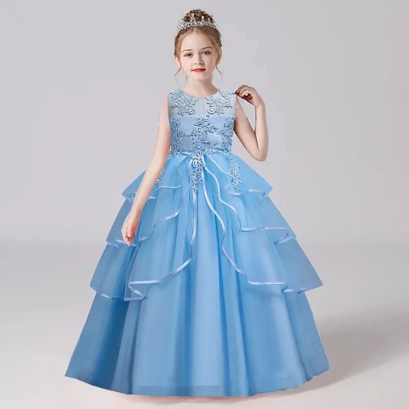 Sky01 반짝 이는 유아 작은 큰 여자 레이스 Appliqued 꽃 소녀 생일 파티 공식 드레스 긴 미인 대회 드레스 AC1080Sd01$