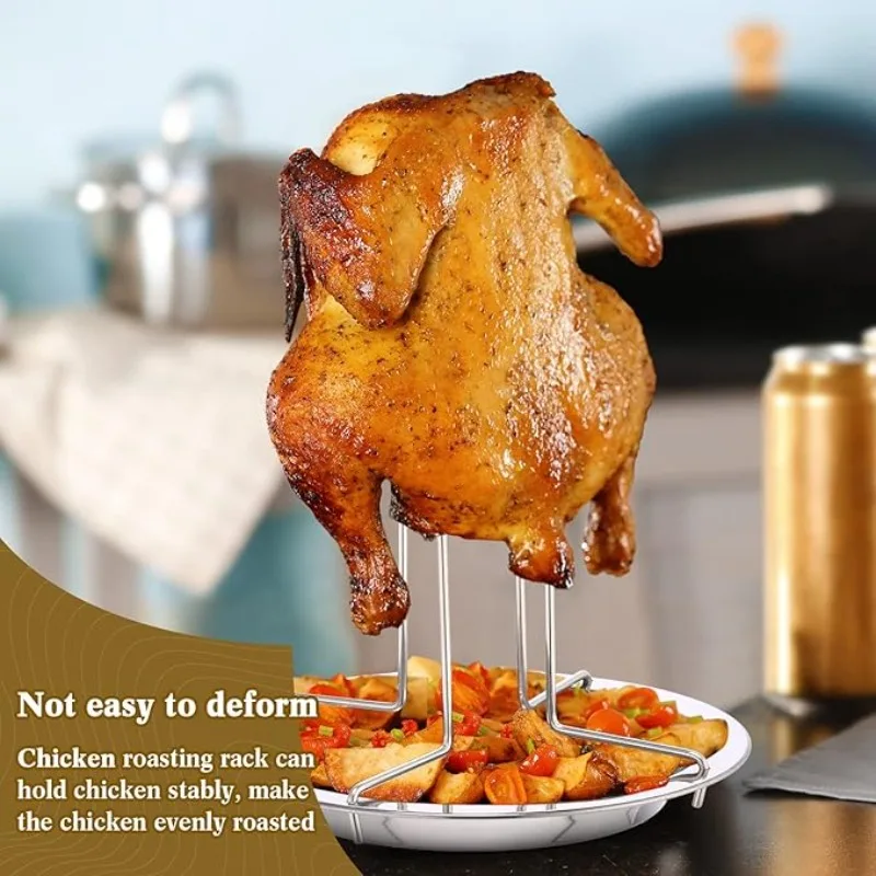 

Roasting Grill Stand Chicken Roaster Rack BBQ Tools Carbon Steel Non-stick Grilled Chicken Plate Beer Can Chicken Holder