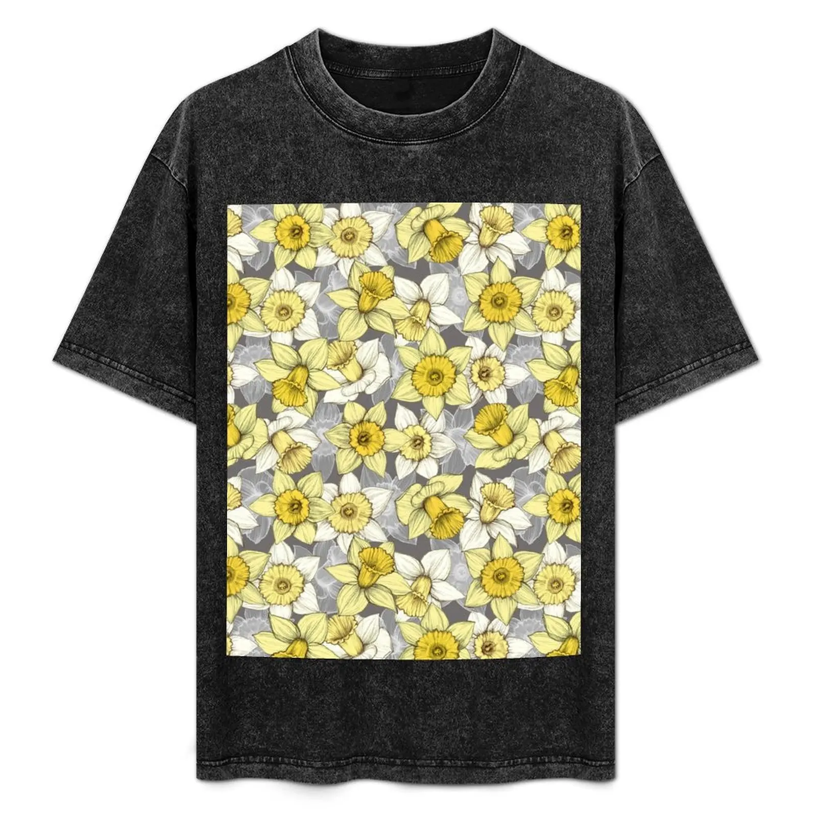 

Daffodil Daze - yellow & grey daffodil illustration pattern T-Shirt oversized graphic tee man clothes tees men tshirt