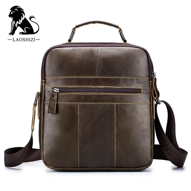 Bolsa de ombro de couro genuíno masculina, bolsa tiracolo multifuncional, bolsa de grande capacidade, 100% couro, marca de moda