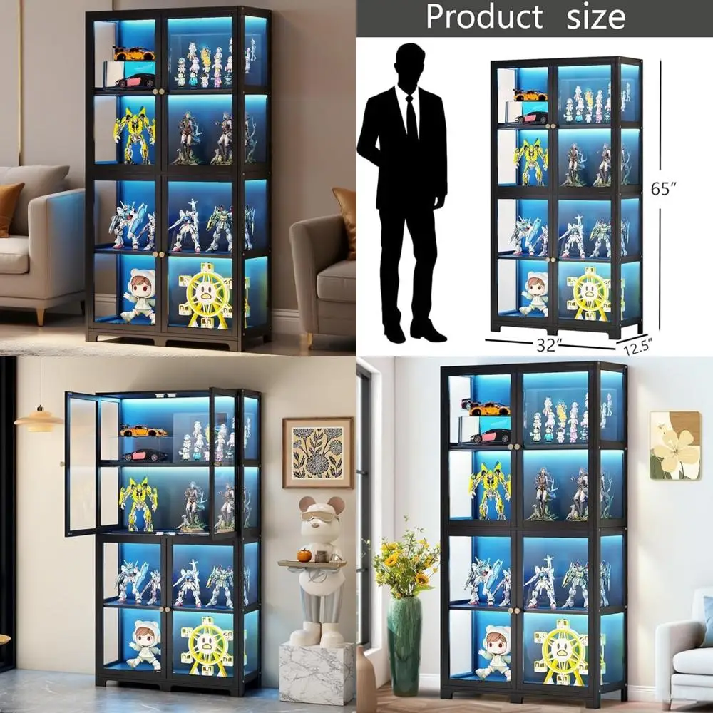 Multi-Level Curio Showcase with Clear Acrylic Door, Organizer Rack for Collectibles and Toys, Bookshelf for Bedroom Use