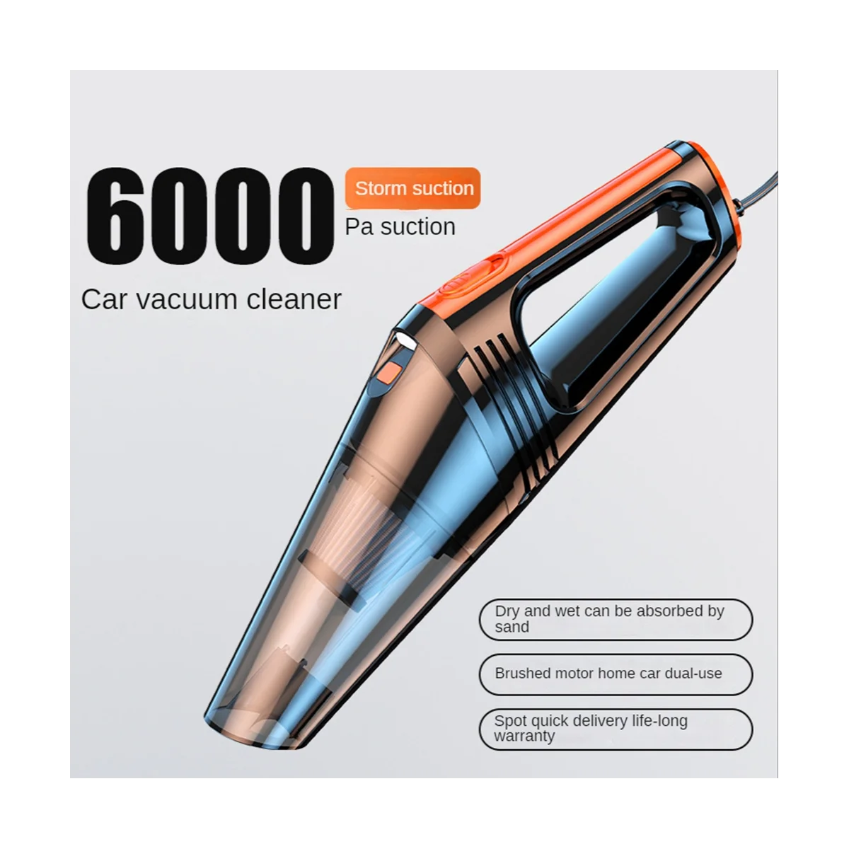 Aspirador de pó sem fio do carro, forte sucção, portátil, dupla utilização, limpeza portátil, desktop, 6000Pa