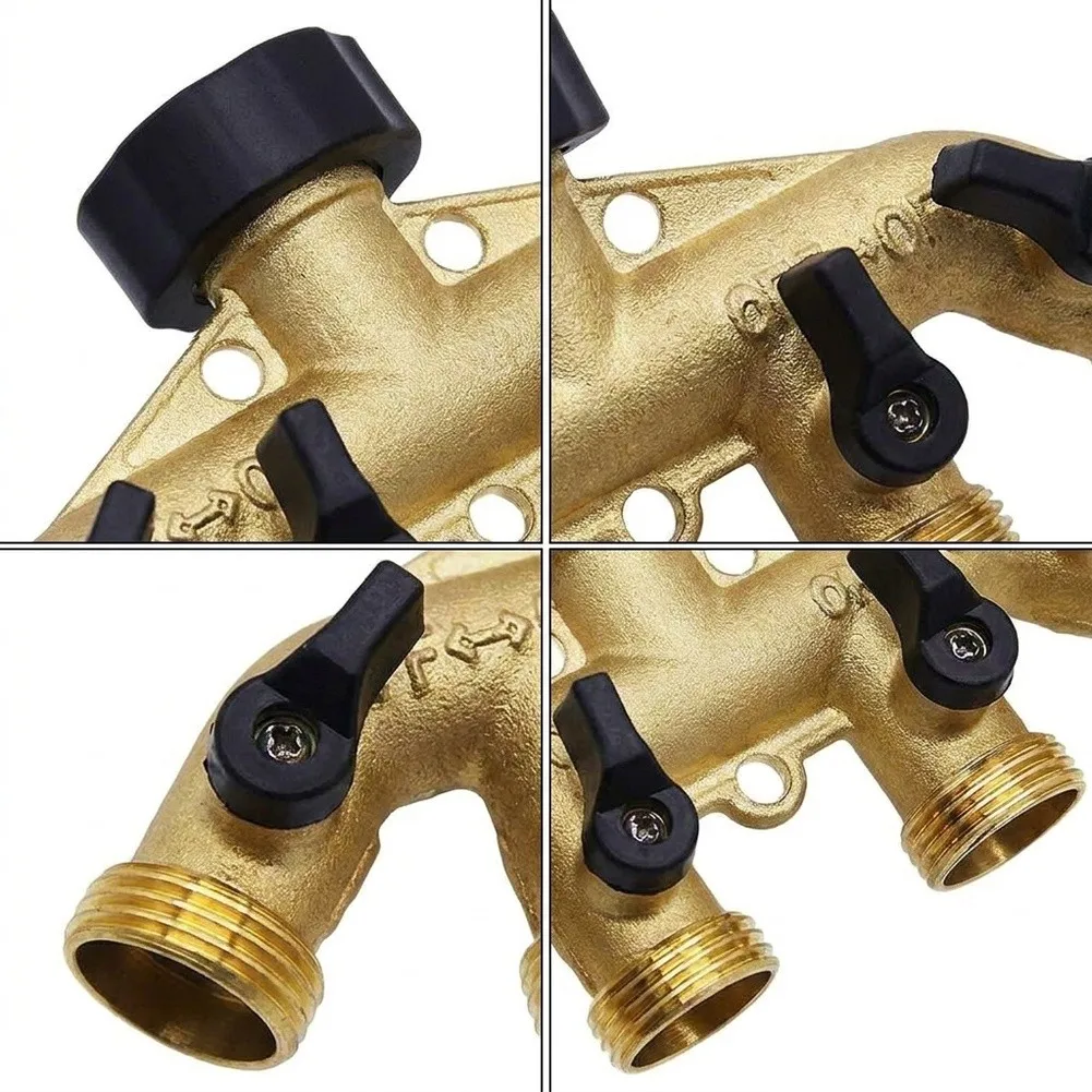 4-Way Heavy-Duty Brass Garden Hose Splitter Hose Connector 3/4'' Hose Spigot Adapter With 4 Valves Garden Tap Watering Connector