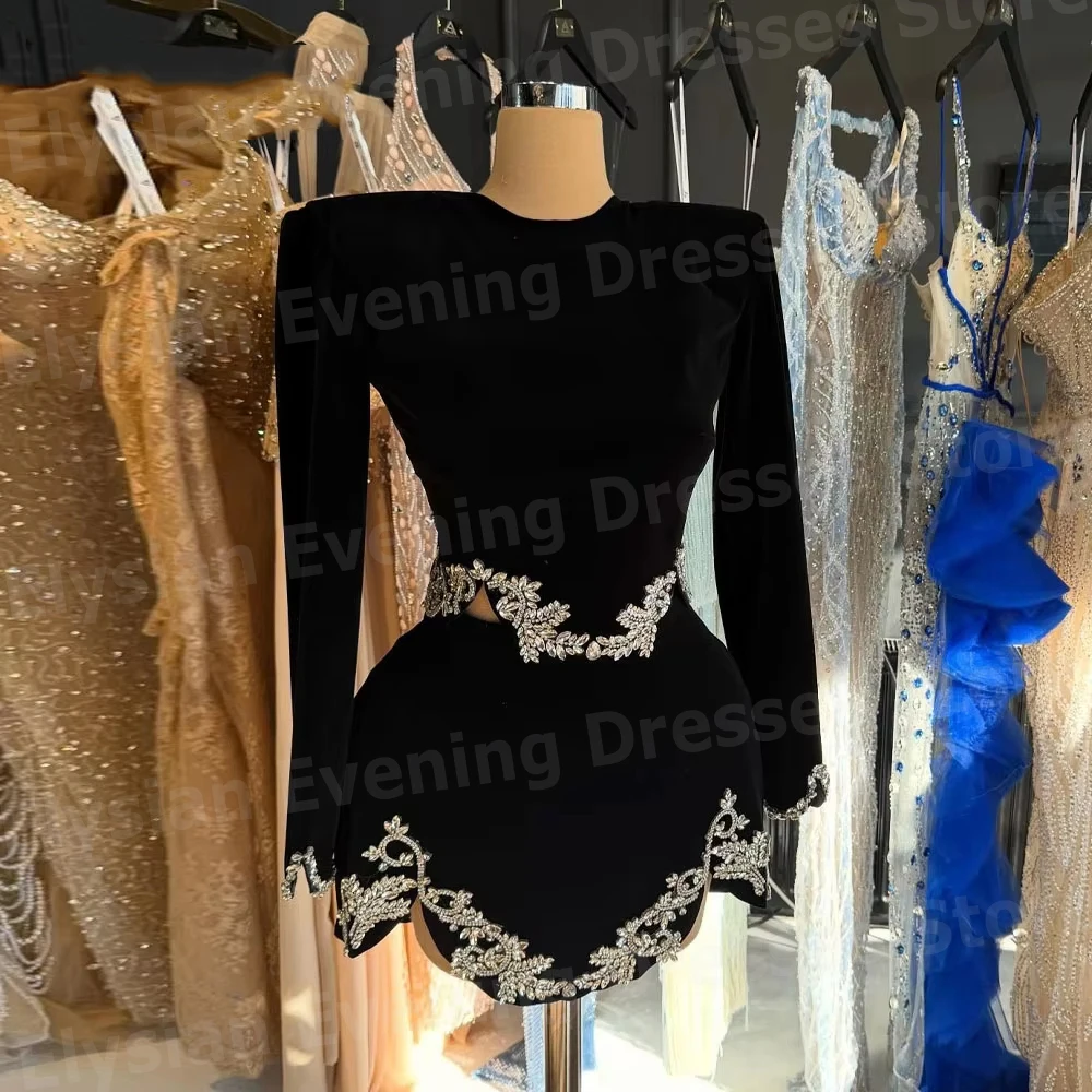 Elegante Mini-Meerjungfrauen-Abendkleider für Damen mit O-Ausschnitt, maßgeschneiderte langärmlige, perlenbesetzte Robe De Soirée, Ballkleider, Vestidos Para Mujer